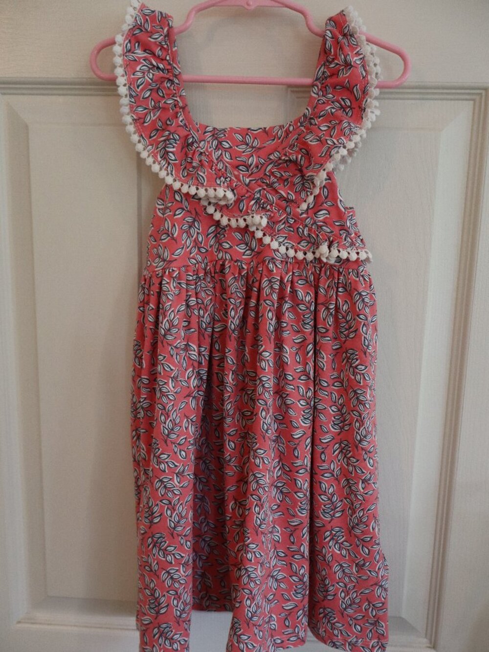 Pink/Coral Tommy Bahama Dress with White pom pom accents on sleeves 4T